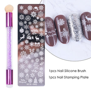 Nail Stamping Plates Set Silicone Sponge Brush Polish Transfer Stencils Flower Geometry DIY Template for Nail Tool CHSTZN01-12-2