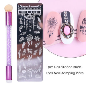 Nail Stamping Plates Set Silicone Sponge Brush Polish Transfer Stencils Flower Geometry DIY Template for Nail Tool CHSTZN01-12-2