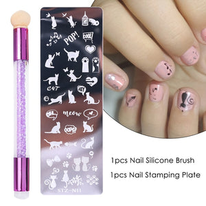 Nail Stamping Plates Set Silicone Sponge Brush Polish Transfer Stencils Flower Geometry DIY Template for Nail Tool CHSTZN01-12-2