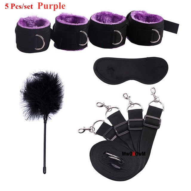 Sex Toys For Woman Men BDSM Bondage Set Under Bed Erotic Restraint Handcuffs & Ankle Cuffs & Eye Mask Adults Games for Couples