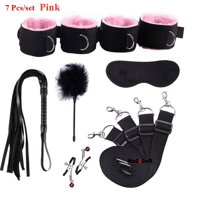 Sex Toys For Woman Men BDSM Bondage Set Under Bed Erotic Restraint Handcuffs & Ankle Cuffs & Eye Mask Adults Games for Couples