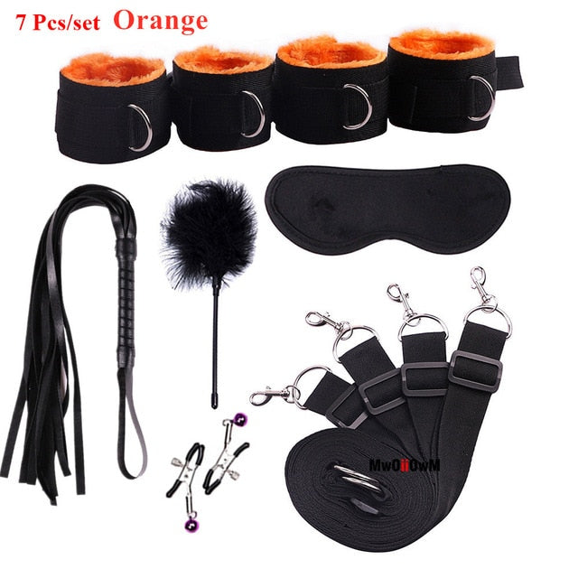 Sex Toys For Woman Men BDSM Bondage Set Under Bed Erotic Restraint Handcuffs & Ankle Cuffs & Eye Mask Adults Games for Couples