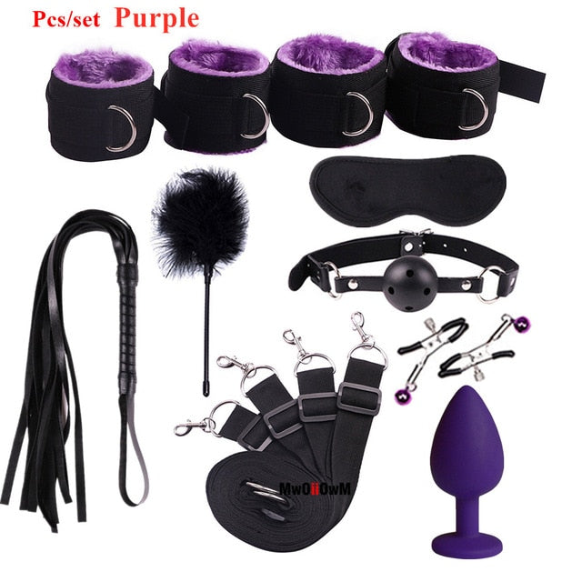 Sex Toys For Woman Men BDSM Bondage Set Under Bed Erotic Restraint Handcuffs & Ankle Cuffs & Eye Mask Adults Games for Couples