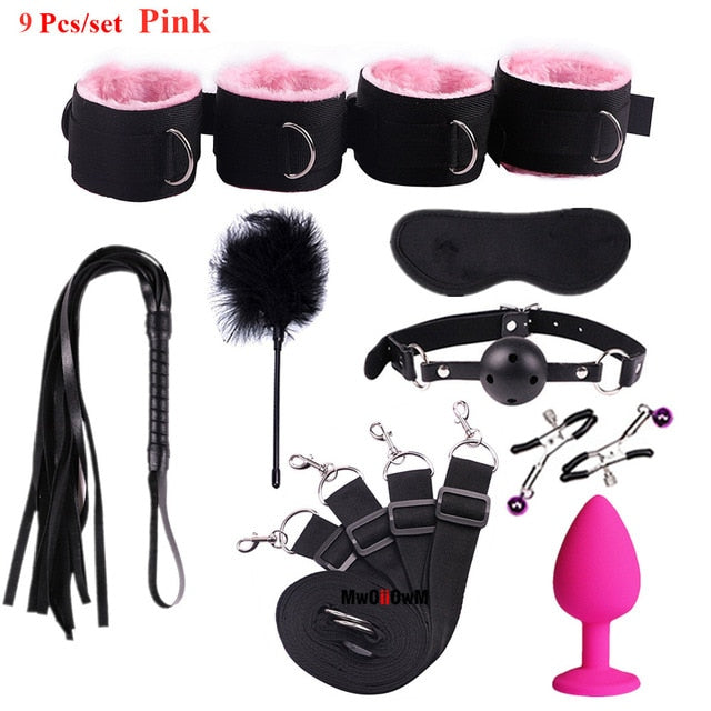 Sex Toys For Woman Men BDSM Bondage Set Under Bed Erotic Restraint Handcuffs & Ankle Cuffs & Eye Mask Adults Games for Couples