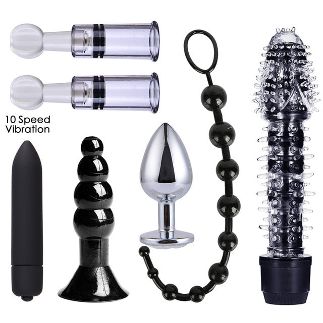 10/13/15/17 PCS Bondage Restraints Kits BDSM Sex Handcuffs Whip Anal Plug Bullet Vibrator Erotic Sex Toy For Couples Adult Games