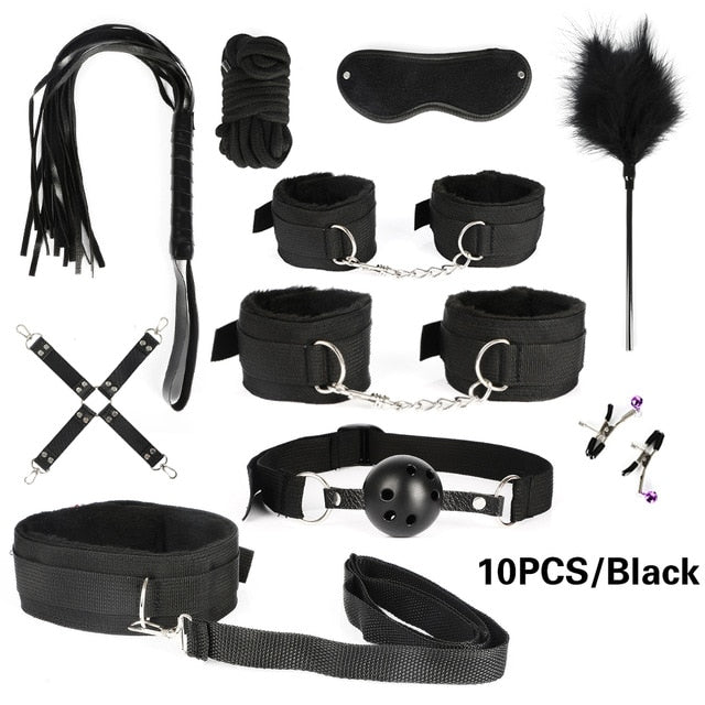 10/13/15/17 PCS Bondage Restraints Kits BDSM Sex Handcuffs Whip Anal Plug Bullet Vibrator Erotic Sex Toy For Couples Adult Games