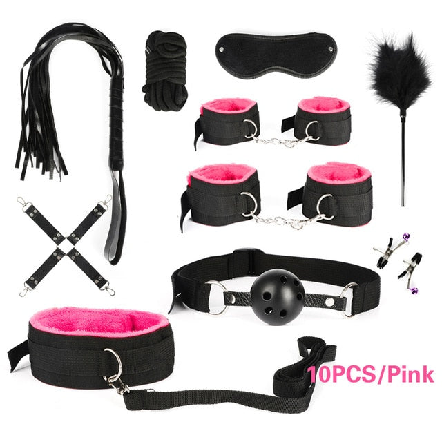 10/13/15/17 PCS Bondage Restraints Kits BDSM Sex Handcuffs Whip Anal Plug Bullet Vibrator Erotic Sex Toy For Couples Adult Games