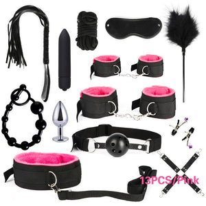 10/13/15/17 PCS Bondage Restraints Kits BDSM Sex Handcuffs Whip Anal Plug Bullet Vibrator Erotic Sex Toy For Couples Adult Games