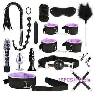 10/13/15/17 PCS Bondage Restraints Kits BDSM Sex Handcuffs Whip Anal Plug Bullet Vibrator Erotic Sex Toy For Couples Adult Games