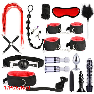 10/13/15/17 PCS Bondage Restraints Kits BDSM Sex Handcuffs Whip Anal Plug Bullet Vibrator Erotic Sex Toy For Couples Adult Games