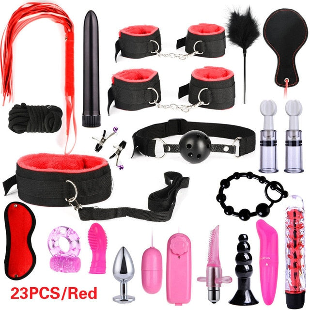 10/13/15/17 PCS Bondage Restraints Kits BDSM Sex Handcuffs Whip Anal Plug Bullet Vibrator Erotic Sex Toy For Couples Adult Games