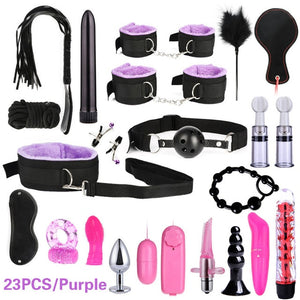 10/13/15/17 PCS Bondage Restraints Kits BDSM Sex Handcuffs Whip Anal Plug Bullet Vibrator Erotic Sex Toy For Couples Adult Games