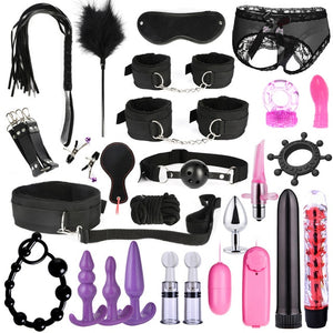 10/13/15/17 PCS Bondage Restraints Kits BDSM Sex Handcuffs Whip Anal Plug Bullet Vibrator Erotic Sex Toy For Couples Adult Games