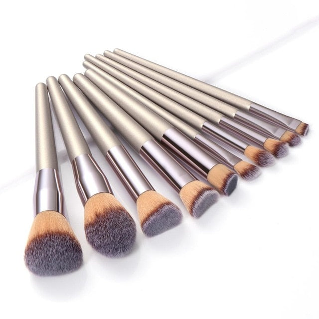 La Milee Champagne Makeup Brushes Set Foundation Powder Blush Eyeshadow Concealer Lip Eye Make Up Brush Cosmetics Beauty Tools