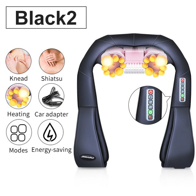 (with Gift Box)JinKaiRui U Shape Electrical Shiatsu Back Neck Shoulder Body Massager Infrared Heated Kneading Car/Home Massagem