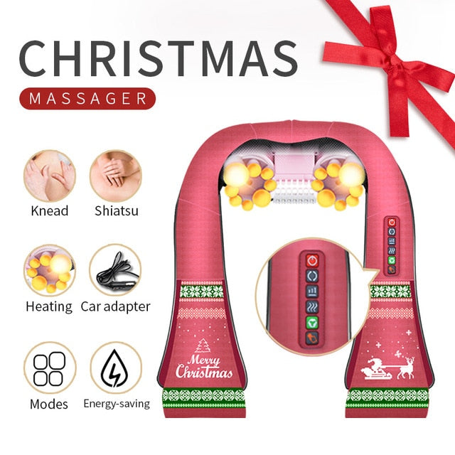 (with Gift Box)JinKaiRui U Shape Electrical Shiatsu Back Neck Shoulder Body Massager Infrared Heated Kneading Car/Home Massagem