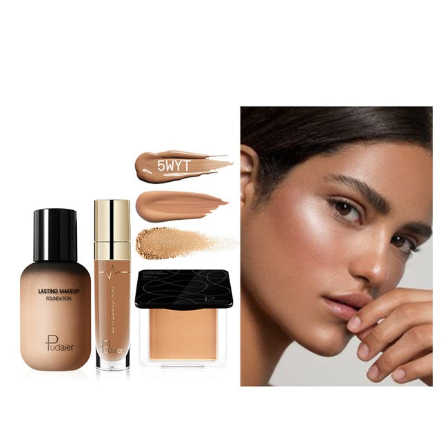 Pudaier Face Foundation Makeup Set Liquid Foundation Cream Matte Foundation Base Face ALL Concealer Cosmetic Professional base