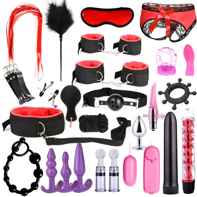 10/13/15/17 PCS Bondage Restraints Kits BDSM Sex Handcuffs Whip Anal Plug Bullet Vibrator Erotic Sex Toy For Couples Adult Games