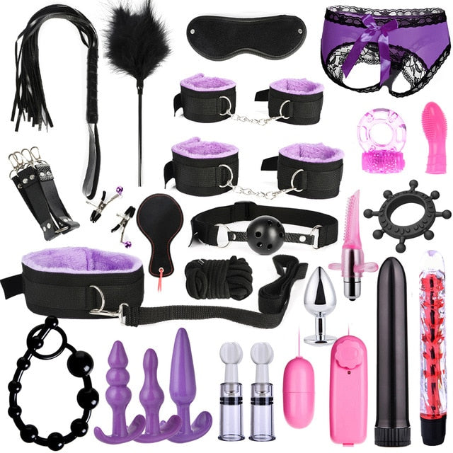 10/13/15/17 PCS Bondage Restraints Kits BDSM Sex Handcuffs Whip Anal Plug Bullet Vibrator Erotic Sex Toy For Couples Adult Games