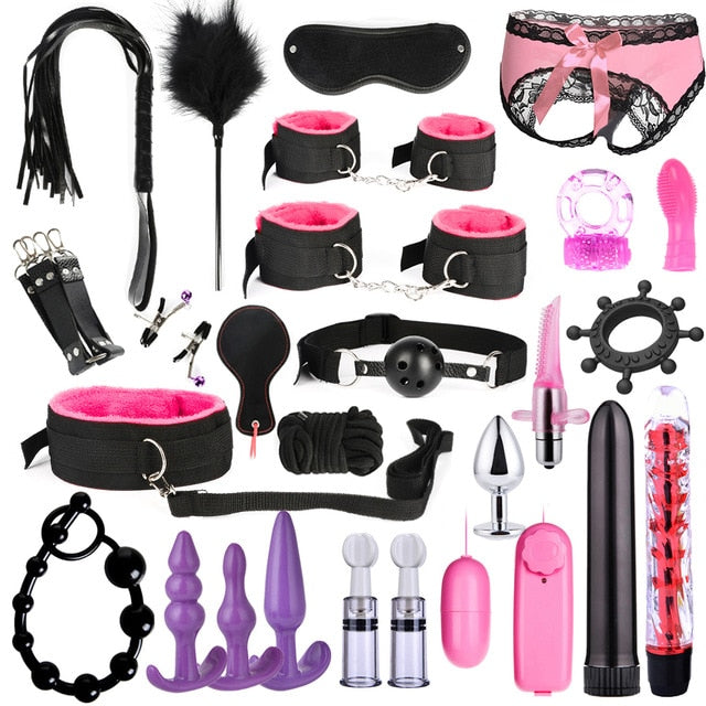 10/13/15/17 PCS Bondage Restraints Kits BDSM Sex Handcuffs Whip Anal Plug Bullet Vibrator Erotic Sex Toy For Couples Adult Games