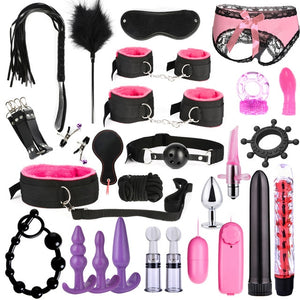 10/13/15/17 PCS Bondage Restraints Kits BDSM Sex Handcuffs Whip Anal Plug Bullet Vibrator Erotic Sex Toy For Couples Adult Games